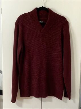 Men's Shawl Collar Knit Sweater by 21Men- Burgundy - Size L - NWT